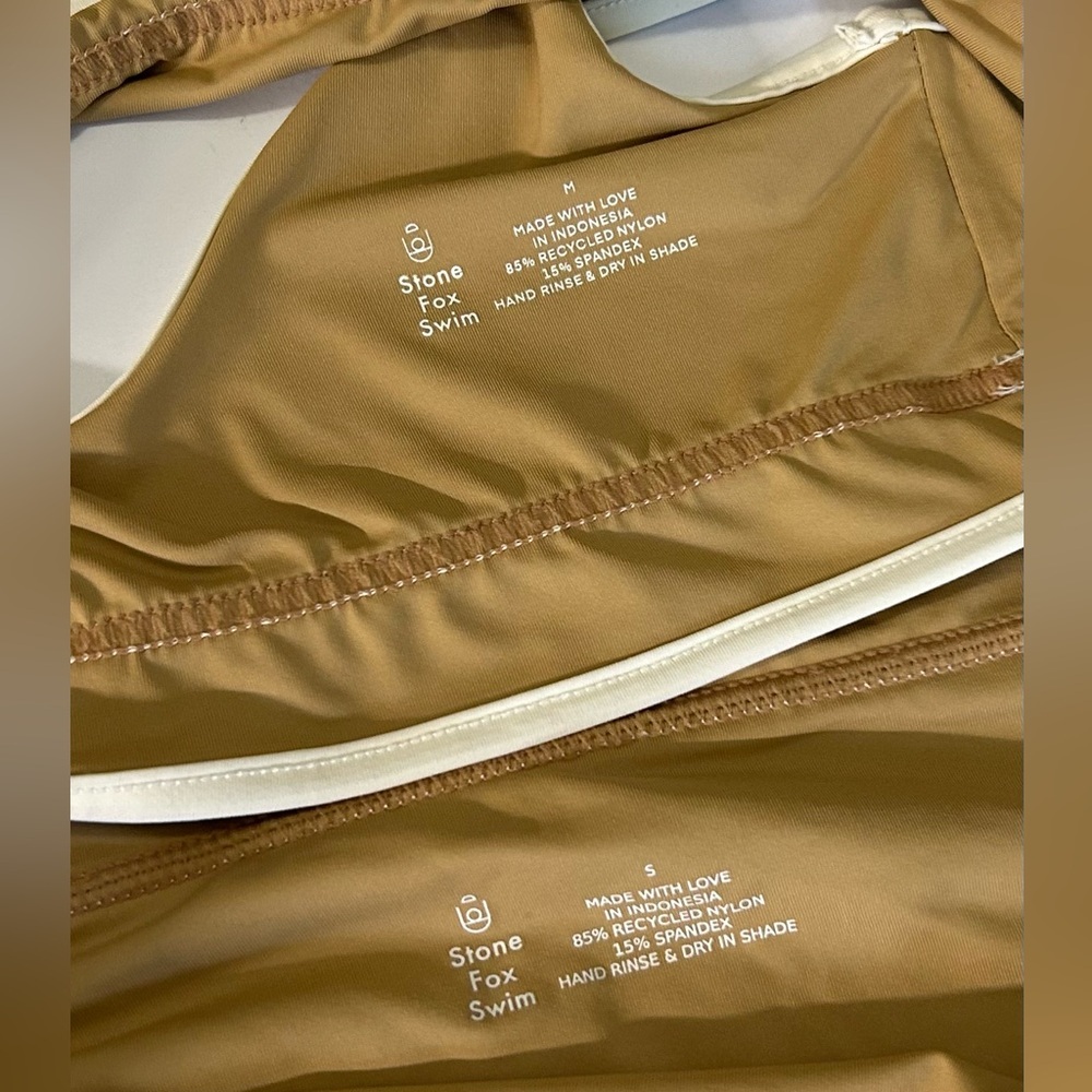 Stone Fox Swim Tan Bikini Set Size Top Medium Size Bottom Small - Picture 3 of 9
